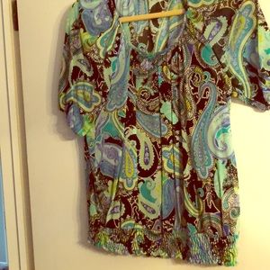 Apt 9 Blues/Black Paisley Print Blouse W/tank -S